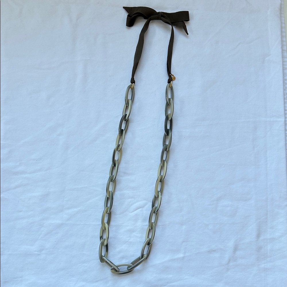 J Crew Gray and Brown Ribbon Necklace